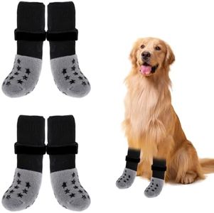 Gjinxi 2Pairs Non-Slip Dog Socks for Hardwood Floors, Strong Toe Grip Dog Booties and Paw Protectors for Hot Pavement and Prevent Licking Claw, Dog Shoes Dog Booties for Small Medium Large Senior Dogs