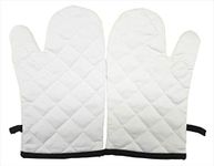 Oven Heat Resistant Gloves - Comfortable Kitchen Gloves Silicone Oven Mitts Pot Holders - 100% Cotton Waterproof Non-Slip Oven Gloves with Fingers for BBQ, Baking Pizza, Grilling and Cooking (White)