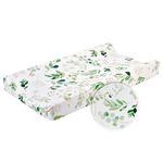 Baby Floral Diaper Changing Pad Cover Cradle Mattress, Infant Stretchy Fabric Changing Table Cover Changing Mat Cover Baby Nursery Diaper Changing Pad Sheets 32'X 16' (Green Leaves)