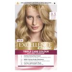 L'Oréal Paris Excellence Crème Permanent Hair Dye, Radiant At-Home Hair Colour with up to 100% Grey Coverage, Pro-Keratin, Up to 8 Weeks of Colour, Colour: 8.3 Natural Golden Blonde