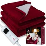 Modish FOUNT® Luxury Electric Heated Throw Blanket - Soft Flannel Sherpa Fleece Overblanket with 9 Heating Settings, 9-Hr Timer Thermal Overheat Protection - Machine Washable (Red)