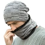 Bequemer Laden Mens Winter Beanie Hats Scarf Set Warm Knit Skull Cap Neck Warmer with Fleece Lined Winter Hat Gifts for Women Men