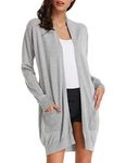 GRACE KARIN Women Classic Open Front Soft Drape Long Cardigan with Pockets (L,Light Grey)