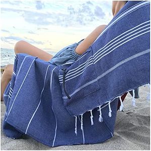 Lux Oversized 40x75 Absorbent Cotton Beach Towel w/Hidden Pocket 100% Natural Turkish Cotton XL - SANDPROOF Lightweight Quick Dry | Gym Yoga Poolside Sunbed Throw for Men and Women (Navy Blue)