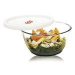 SignoraWare Borosilicate Glass Mixing Bowl and Serving Bowl with Lid and Steam release Knob, Micro Wave Oven Safe (1500ml, Set Of 1 Piece, Transparent Clear)