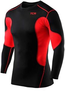 TCA Men's SuperThermal Compression Base Layer Football Running Top Long Sleeve Thermal Under Shirt - Crew Neck - Black/Team Red, Medium