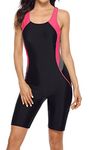 beautyin Women Racerback Knee Length Active Training Swimsuit One Piece Swimwear Pink/Gray