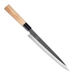 MITSUMOTO SAKARI 11 inch Japanese Kitchen Knife, Tungsten Alloy Sashimi Chef Knife, Professional Hand Forged Japanese Sushi Knife (Fraxinus Mandshurica Handle & Wooden Box)