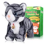 Pattern Gray Robotic Cat Toy for Kid That Move and Meow Purrs Touch Control Kitten Toys Animated Realistic Kitty Toys Kitten Robot Toy for Halloween Birthday H:12"