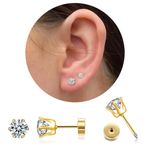 CZ Stud Earrings 14K Gold Stud Earrings,Flat Back Cubic Zirconia Earrings for Helix Cartilage Earlobe Piercing Jewelry | Cartilage Earring | Helix Piercing Jewelry (5MM, GOLD)