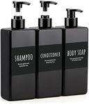 Segbeauty Square Plastic Lotion Dispenser, 3pcs 16.9oz/500ml Refillable Shampoo Bottles with Labels, Reusable Soap Dispenser with Pump, Minimalist Design Containers for Body Wash Conditioner -Black