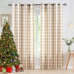 Abstractex Taupe White Buffalo Check 60x54 Inch Sheer Curtains for Bedroom Gingham Plaid Wide Farmhouse Linen Textured Curtains Classic Semi Sheer Window Drapes for Living Room 2 Pcs Eyelet