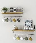 Petrala Wooden Wall Shelf Coffee Bar Kitchen Floating Shelves Set of 2 Wall Shelf with Towel Holder Hooks Rustic Vintage Design Hanging Shelves for Bathroom Living Room Cup Shelf