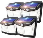 CLAONER Solar Lights Outdoor, [128 LED/4 Packs] Motion Sensor Lights 3 Working Modes for Outdoor with 270° Wide Angle Wireless IP65 Waterproof Security Light for Fence, Patio, Cold White