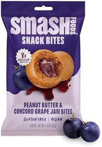 Smash Foods Grape Energy Bites | 5 Gluten-Free Vegan Snack Balls with No Sugar Added | 8g Protein, Superfood Jam, Chia Seeds | On-the-Go Convenience | Peanut Butter & Grape | 8 Packs