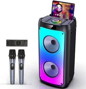 HWWR Karaoke Machine with 2 Wireless Microphones, Portable Bluetooth Speaker for Adults & Kids, Big Party PA System with Disco Lights for Gatherings, The Best Gifts for Family