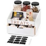Pet Treats & Canned Organizer, Pet Treats Storage Box, Cat & Dog Canned & Treats Dispenser, Cat & Dog Treat Container with 3 Jars,Pet Treat Storage Organizer for Dog & Cat,Pet Lover Gift. (White)