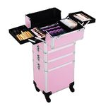 Yaheetech 4 in 1 Beauty Case Rolling Cosmetics Organiser Makeup Vanity Case Lockable Hairdressing Trolley Pink