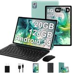 2024 Newest 10.1 Inch Android 14 Tablet with Keyboard 20GB+128GB+1TB Expand, Octa-Core 2-in-1 Tablets with 5G WiFi 6, 6000 mAh, HD IPS Display, Split Screen, Face Unlock, Mouse-Green