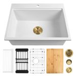 YAQUN Drop in Granite Kitchen Sink£¬Providing a Spacious Workspace£¬Single Bowl Kitchen Sinks (White, 25 inch x 20 inch)