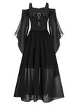 iEFiEL Girls Gothic Medieval Princess Dress Cold Shoulder Butterfly Sleeve Renaissance Victorian Corset Dress Ball Gown Black 13-14 Years