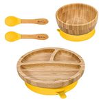 Vinsani Bamboo Bowl, Round Plate and Spoon Set for Baby/Toddler, Suction Plate, Stay-Put Design, Hypoallergenic and BPA-Free (Yellow)