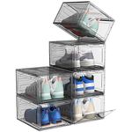 ARSTPEOE Shoe Storage Box, 6 pcs Shoe Storage Plastic Stackable, Clear Shoe Box, Foldable Shoe Storage Organiser. Sneaker Display Case, Shoe Box with Magnetic Door（Black