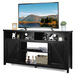 COSTWAY TV Stand for TVs up to 65", Wooden TV Cabinet Media Entertainment Center with Barn Doors and Adjustable Shelves, Living Room Bedroom TV Unit Console Table for 25" Electric Fireplace (Black)