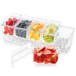 Lifewit Ice Chilled Condiment Caddy with 5 Containers, Server Tray with Lids, Serving Tray Platter with Removable Dishes Snack Box for Salad Bar, Fruit, Pizza, Fruit, Buffets, Party Accessories