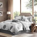 Madison Park Essentials Bed in a Bag Comforter, Vibrant Color Design All Season Down Alternative Cover with Complete Cotton Sheet Set, Twin(68"x86"), Knowles, Circular Grey, 7 Piece