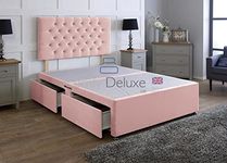 Comfy Deluxe LTD Plush Velvet Divan Bed Base with Chesterfield Headboard (No Mattress) (Pink, 3FT - 0 Drawers)