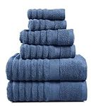 Luxury Bath Towels for Bathroom Towels Decorative Set of 6, 100% Cotton Quick Dry Bath Towels, Hand Towels and Washcloths Sets, Soft Workout Towels for Gym, Body Towels, Hotel Collection Towels- Denim