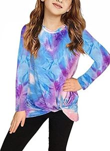 Ecokauer Girls Clothes Casual Long Sleeve Tunic Girls' Tops, Tees & Blouses for Children Big Girls Tie Dye Loose Cute Fashion Tee Shirts Size 10-11 Tie Dye Blue1