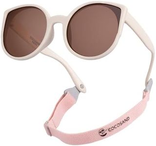 COCOSAND Baby Sunglasses with Strap Polarized Bendable Cat Eye for Infant Toddler Girl Age 3-24 Months, Beige