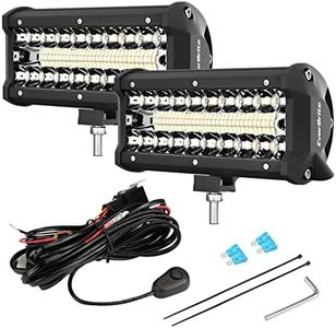 EverBrite 2PCS 7 Inch 150W Led Light Bar, Spot Flood Off Road Fog Driving Work Light for Truck Car ATV SUV Cabin Boat, with 16AWG Wiring Harness Kit- 2 Leads