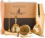 A Bar Above 14-Piece Gold Bartender Kit, Premium Gold-Plated Stainless Steel Barware Gift Set for Home and Professional Use, Includes Cocktail Shaker, Jigger, Strainers, Muddler, Picks, Spoon