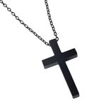 M Men Style Cross Pendant Necklace, Stainless Steel Cross Necklace Solid Cross Pendant Necklace Christian Necklace for Men Black