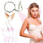 JeVenis Pink Fairy Wings for Adult Elf Ears for Music Festival Club Halloween Cosplay