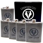 Groomsmen Proposal Gift For Wedding, Stainless Steel Wrapped Leather Hip Flask 8 Oz, Leakproof & Stamped With Team Groom For Bachelor Party Favors or Groomsman & Best Man Gift Boxes. (Gray, 5)