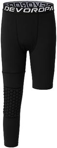DEVOROPA Youth Boys' Compression Pants with Knee Pads 3/4 Basketball Athletic Tights Quick Dry Sports Workout Leggings, Black(Left Long), Medium
