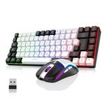 RedThunder K84 Wireless Gaming Keyboard and Mouse Set, QWERTZ DE Layout, Rechargeable Compact, Ultralight - with Honeycomb Construction for PC Mac PS5 Xbox Gamer (White/Black Version 2024)