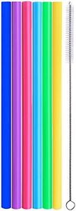 ALINK Reusable Smoothie Straws, 12" Extra Long Flexible Silicone Replacement Straws for Tall Travel Mug, 32 oz 40 oz YETI/RTIC Tumbler, Ozark Trail, Tervis, Set of 6 with Cleaning Brush