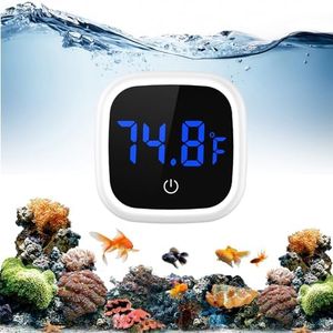 ORIA Digital Aquarium Thermometer, Stick-on LED Fish Tank Thermometer, Mini Aquarium Thermometer with 0.18°F Accuracy, Touch Button, Battery, for Fish, Reptile, Axolotl, Salt/Fresh Water