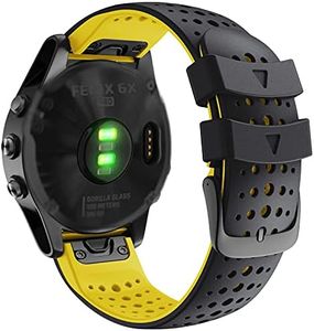 Abanen for Fenix 5X/Fenix 6X /Fenix 7X Silicone Watch Band, 26mm Quick Release Fit Soft Sport Breathable Waterproof Wristband Strap for Garmin Fenix 5X Plus,Enduro,Tactix Delta (Black Yellow)