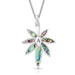 Unisex Large Rainbow Abalone Shell Inlay Marijuana Leaf Dangle Pendant Necklace Western Jewelry for Women Men .925 Sterling Silver with Chain Custom Engraved