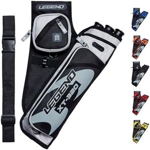 Legend XT320 Archery Quivers - Left Handed Nylon Hip Quivers with 3 Arrow Tube Cases for Target Shooting - Adjustable Waist Belt, T-Slot, Compartments for Accessories, Tools, Release Tab - Grey