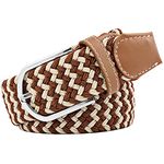 JK Home 3.3cm Wide 105cm Braided Stretch Belt, Elastic Woven Waist Belts with PU Leather Buckle, Casual Men Women Canvas Belt