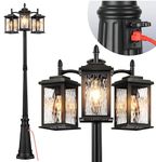 VIANIS Outdoor Lamp Post Light with Outlet, Waterproof Dusk to Dawn Lamp Posts Outdoor Lighting 3-Head, Anti-Rust Black Street Light for Garden, House, Doorway, Weather Resistant, V86013E