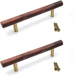 Susenya Walnut Drawer Pulls, T Bar Pulls,Kitchen Cabinet Handles,Drawer Handles,Walnut Body Brass Base,with Screws,6" Total Length,3.78" Hole to Hole Center,2pcs