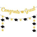 KatchOn, Glitter Black and Gold Congrats Grad Banner - 10 Feet, No DIY | Large Graduation Banner for 2024 Graduation Decorations | Graduation Party Banner for Graduation Decorations 2024